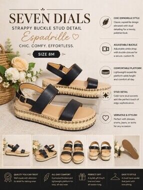 SEVEN DIALS Strappy Buckle Stud Detail Espadrille 8M
